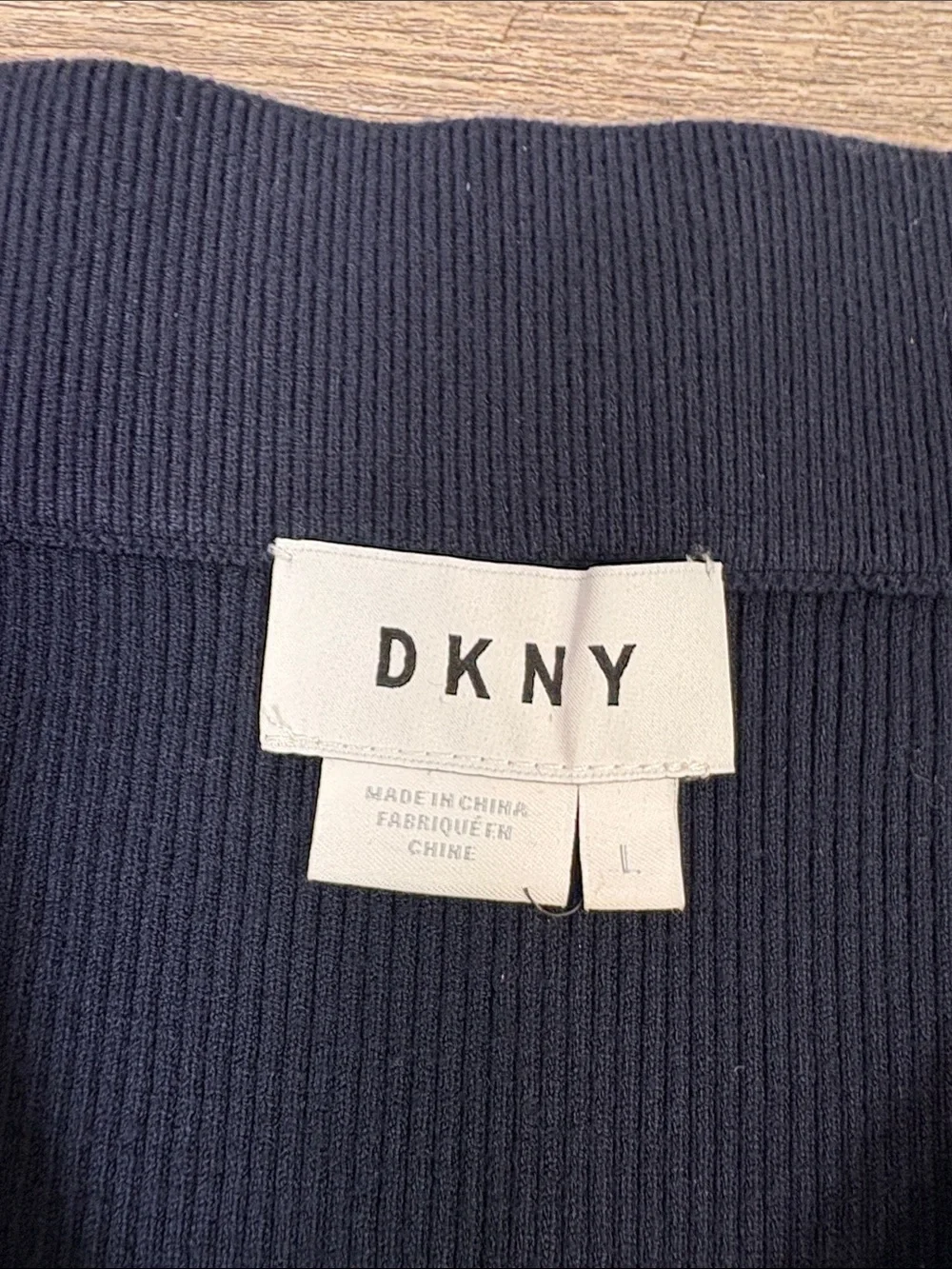 DKNY Navy Blue Ribbed Knit Midi Pencil Skirt Size Large